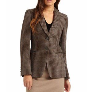 Giorgio Armani Brown Houndstooth Tweed Cashmere Blazer Silk Lined IT 48 US 12